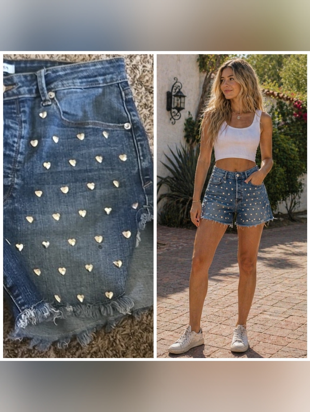 Good American Blue Denim Heart-Stud Jean Shorts